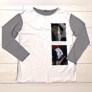 Zara Collection white and gray long sleeve women's top w/flower‎ print in front